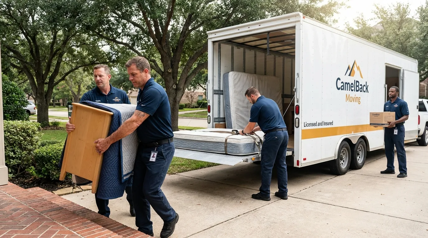 Crew loading residential truck for cross-state move from Warrenton, OR