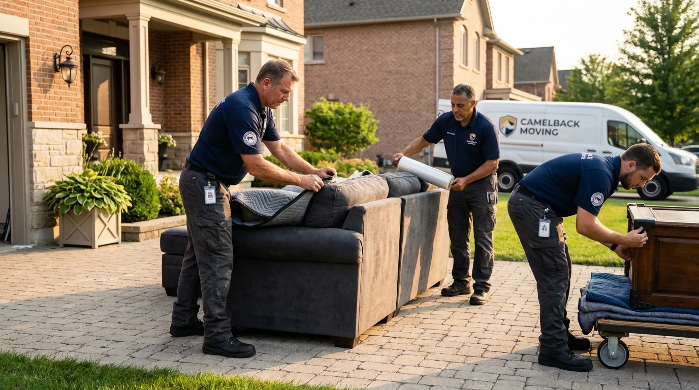 Large estate moving crew wrapping furniture in Warrenton, OR