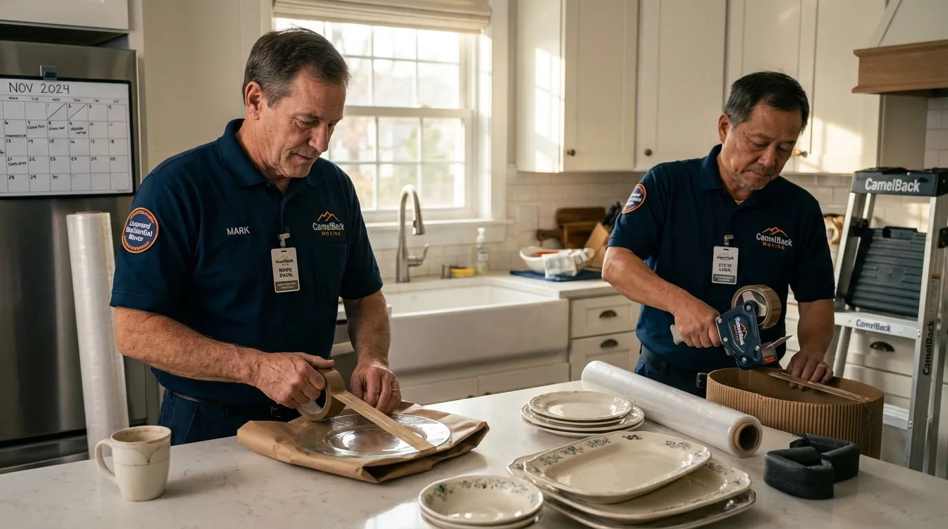 Professional crew packing kitchen dishware in Warrenton, OR